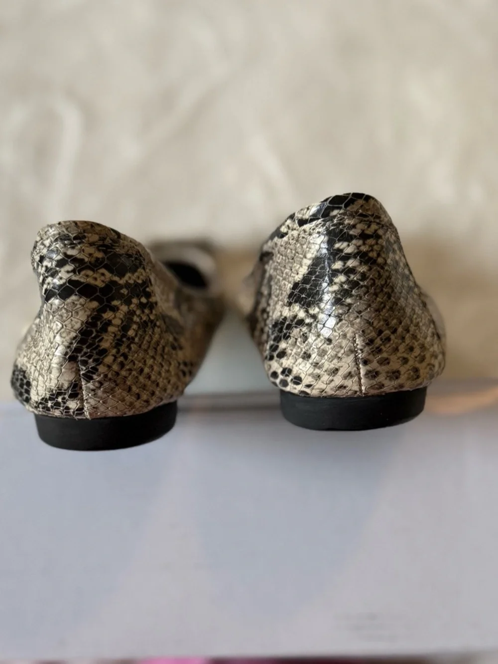 Cole Haan Ballet Flats Bow Detail Snake Print in Black and Cream 7.5
